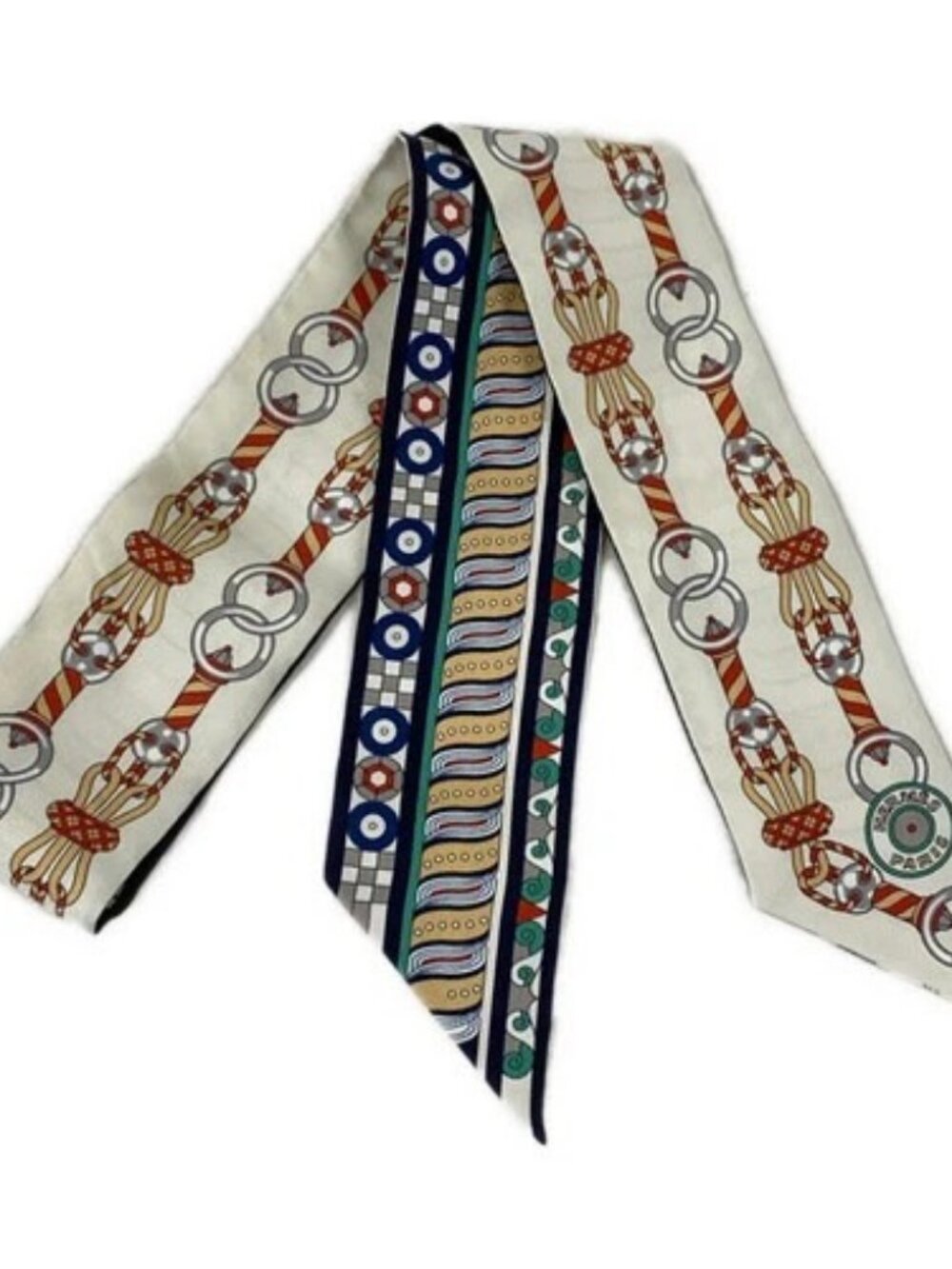 HERMES Twilly Cream Beige Multi Scarf